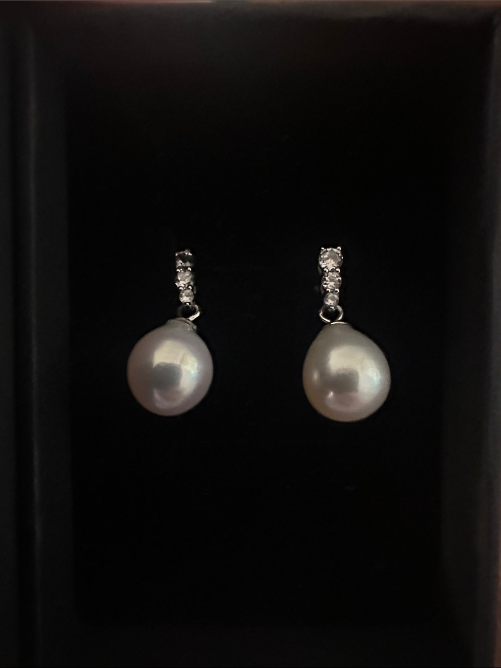 Givre Drop Pearl Earrings with CZ accents